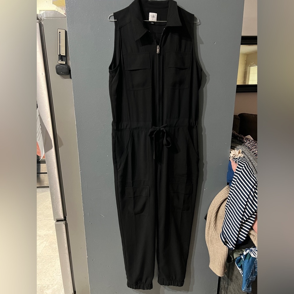 CAbi |Black Caper Utility Tie Waist Sleeveless Jumpsuit Size M
